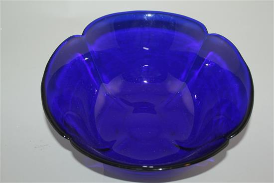 A Chinese Beijing blue glass quatre lobed bowl, 19th / 20th century, 28cm